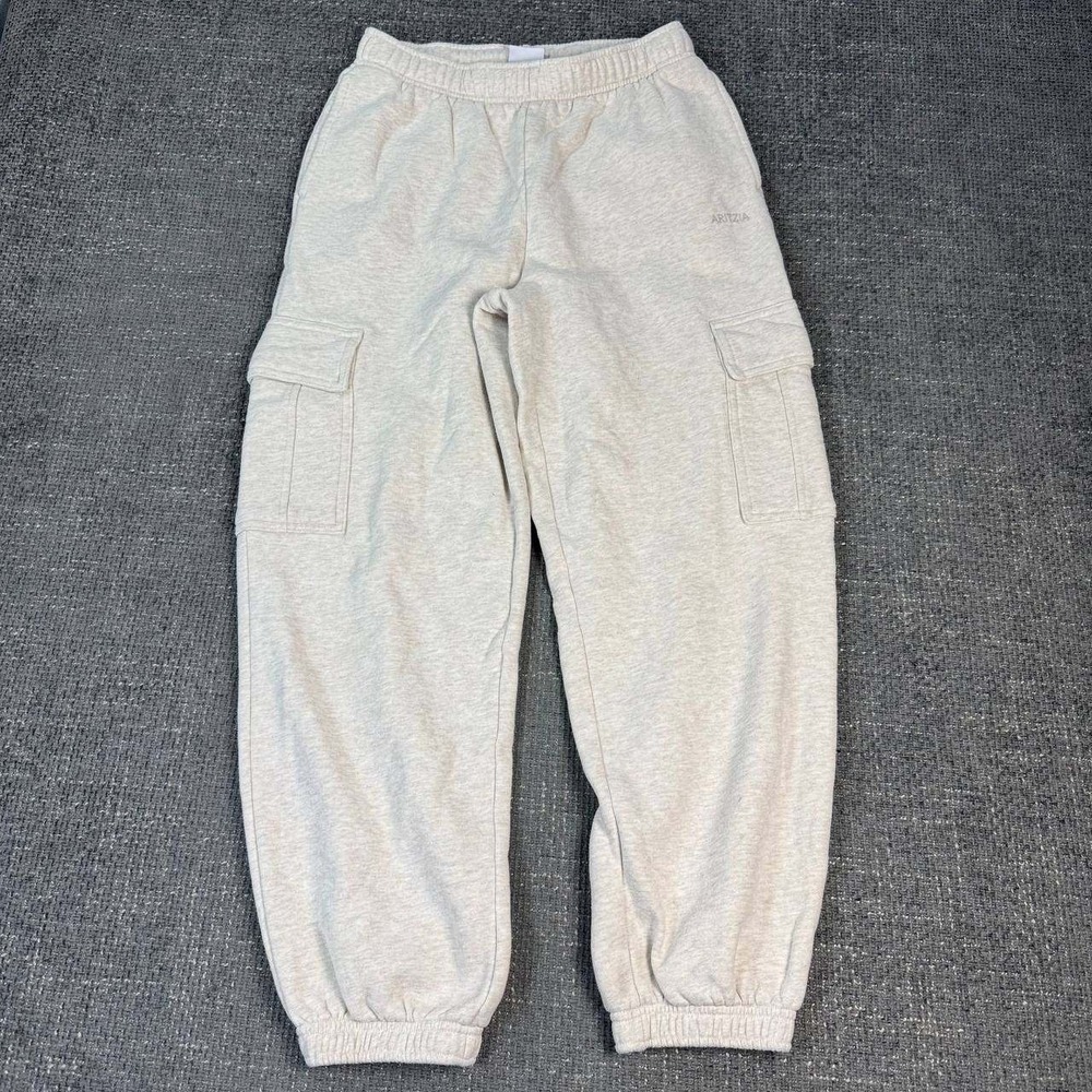 Aritzia Tna Cargo Sweatpants Womens S Oatmeal Beige Heather Fleece Joggers